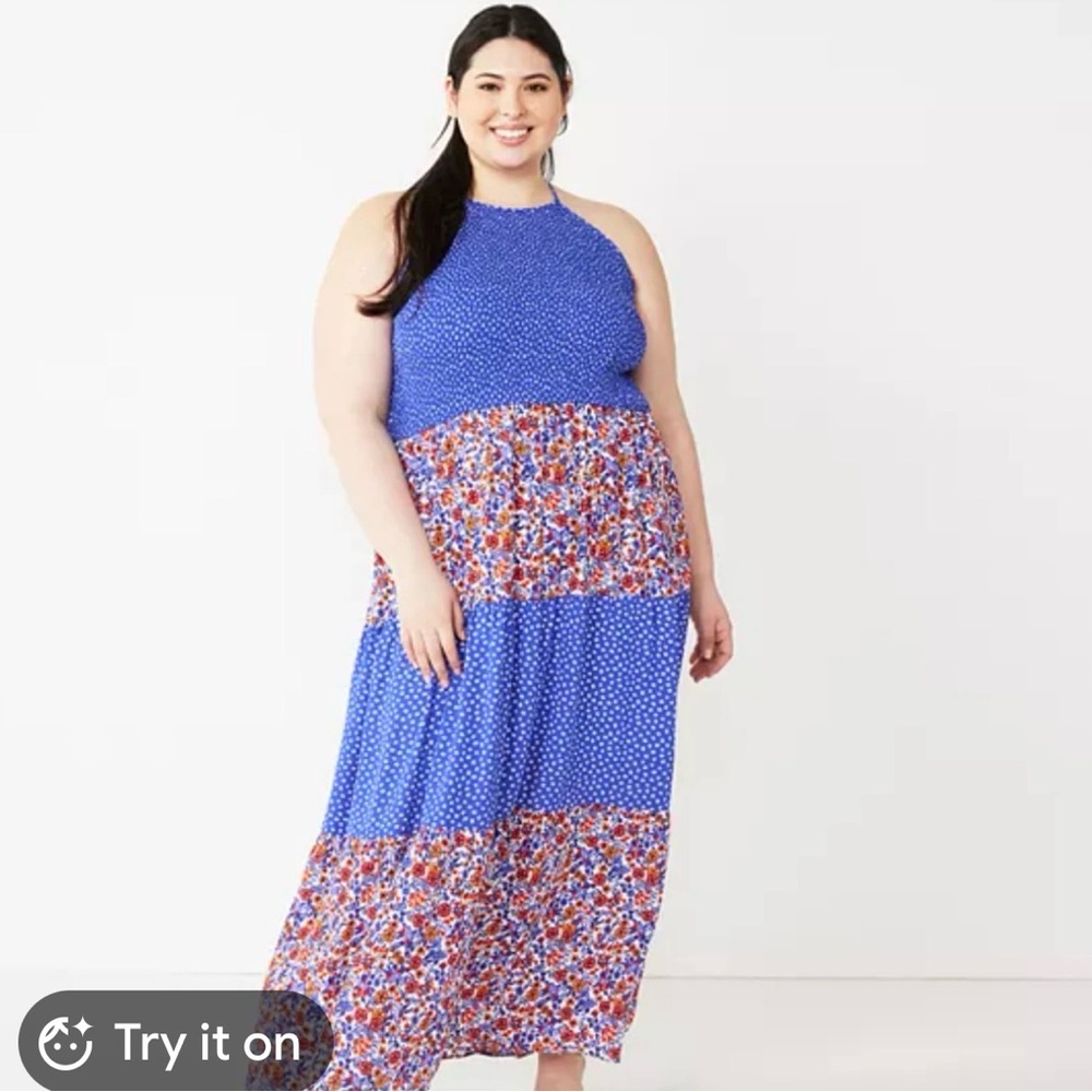 Speechless Blue Mixed-Print Halter Maxi Dress